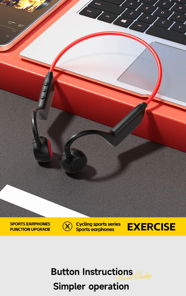 2026 Bone Conduction Headset Bluetooth 5.4 With Mic Waterproof Exercise Fitness Wireless Sports Headphone New