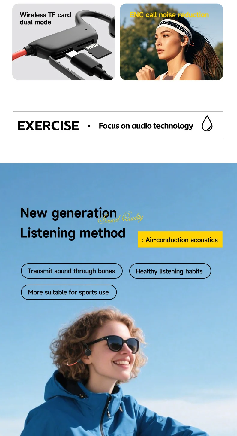 2026 Bone Conduction Headset Bluetooth 5.4 With Mic Waterproof Exercise Fitness Wireless Sports Headphone New