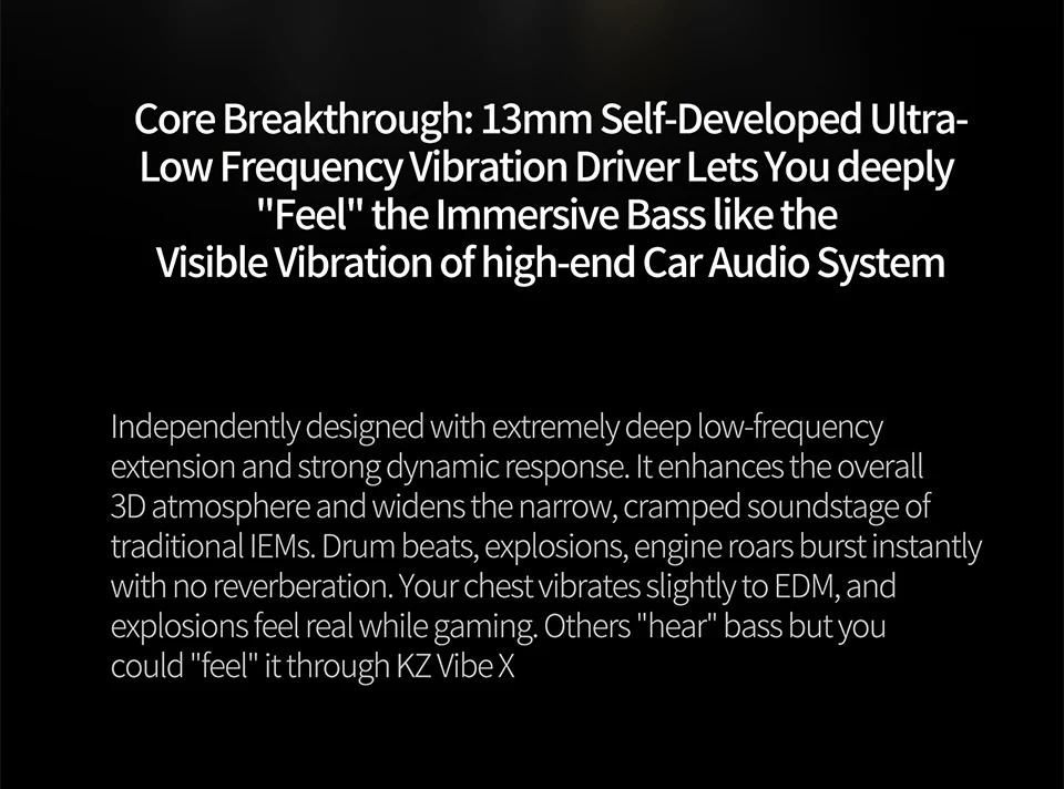 KZ Vibe X Low Frequency Vibration Earbuds HiFi Deep Bass Headset Stereo Sound In-Ear Earphones for Music Gaming