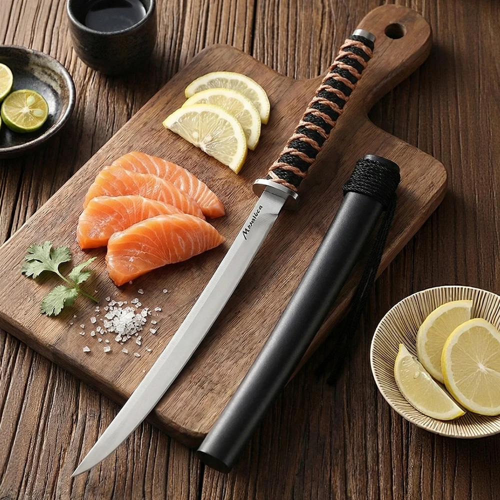 Premium Japanese Sushi Knife with Sheath-Ultra Sharp Portable Chef Knife for Kitchen,Stainless Steel Mini Sashimi Knife