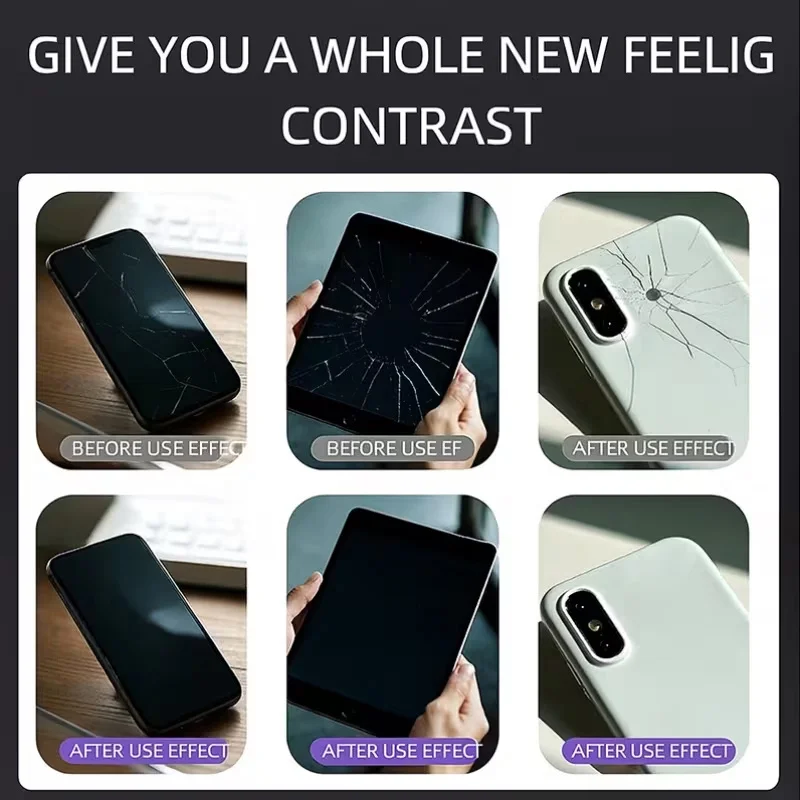 Mobile Phone Glass Repair Liquid (Specialized for Cracked Screens) - Instantly Rejuvenates the Screen, Comes with a Tool Kit - Strong Adhesive, Suitable for Scratched and Cracked Mobile Phone Glass, Seamless Repair - Suitable for Mobile Phone Screens, Tablet Glass, Watch Glass, and Digital Displays - Easy to Use, Dries Quickly with Just One Application