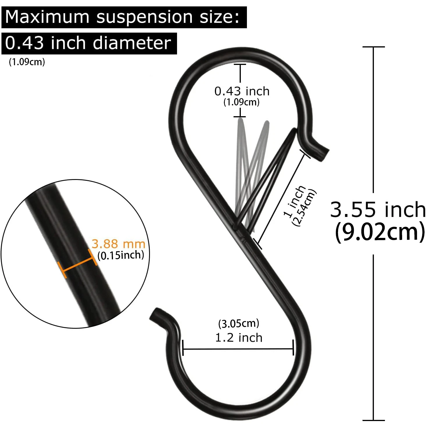 5/10/20 PCS S Hooks with Safety Buckle, Heavy Duty Metal S Shaped Hooks for Hanging Plants, Kitchen Utensil, Clothes, Pot,etc.