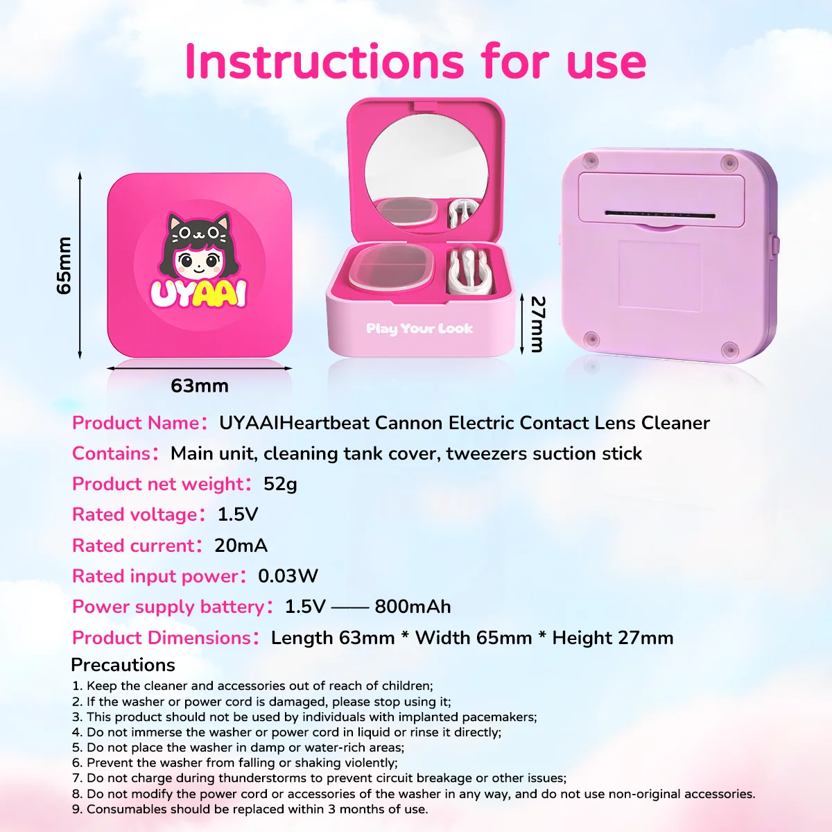 UYAAI Contact Lens Cleaner SET Contact Cleaning Lens Wearing Tool Eyes Opener Lens Care Accesories Lens Nursing Solution