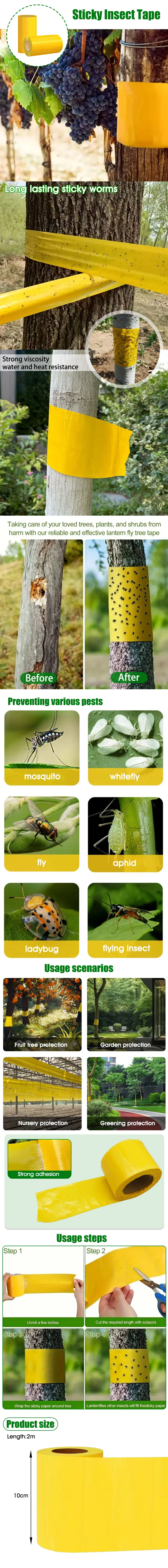 Yellow Insect Barrier Tape for Trees – Strong Adhesive, Double-Sided Protection Against Moths, Ants & Crawling Insects