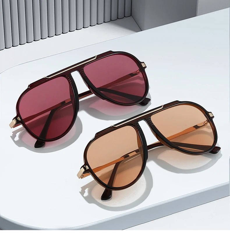 New Alloy Oversized Pilot Women Sunglasses Vintage Gradient Red Sun Glasses Ladies Trendy Oval Shades UV400 Men Trending Eyewear