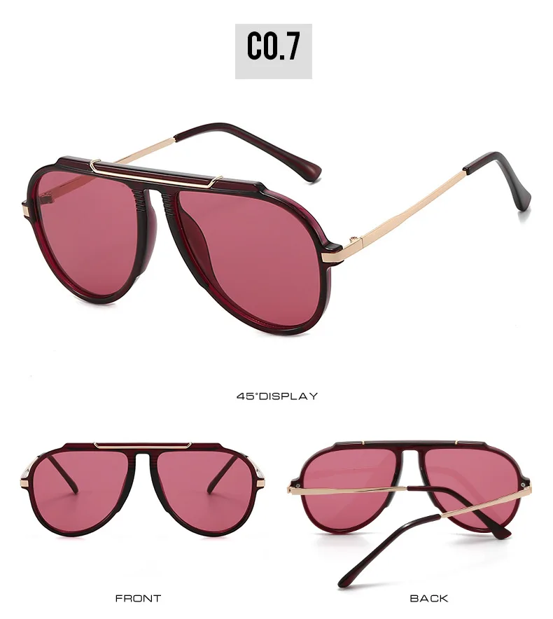 New Alloy Oversized Pilot Women Sunglasses Vintage Gradient Red Sun Glasses Ladies Trendy Oval Shades UV400 Men Trending Eyewear