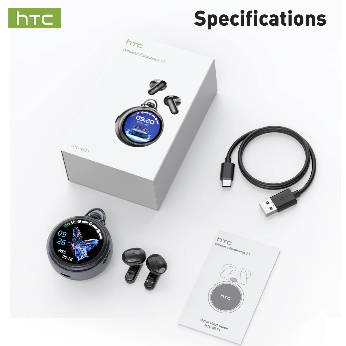 HTC NE71 True Wireless Earbuds Bluetooth 6.0 ANC Noise Cancelling IPX4 Waterproof 22H Playtime In-Ear Comfort Gaming Low Latency