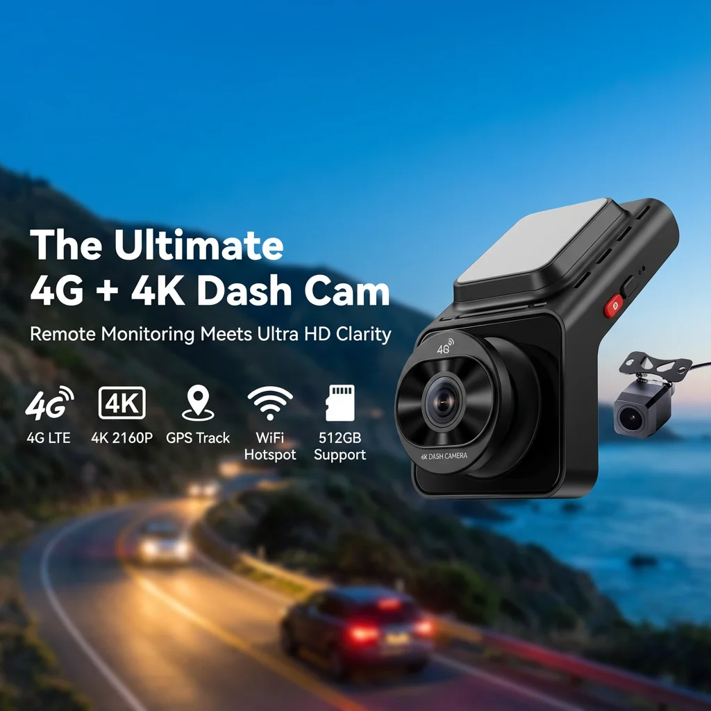 4G SIM Dash Cam GPS 4K+1080P Dual Footage Remote Live Streaming 24H Parking Monitor Car Road Camera Video Recorder WiFi Hotspot