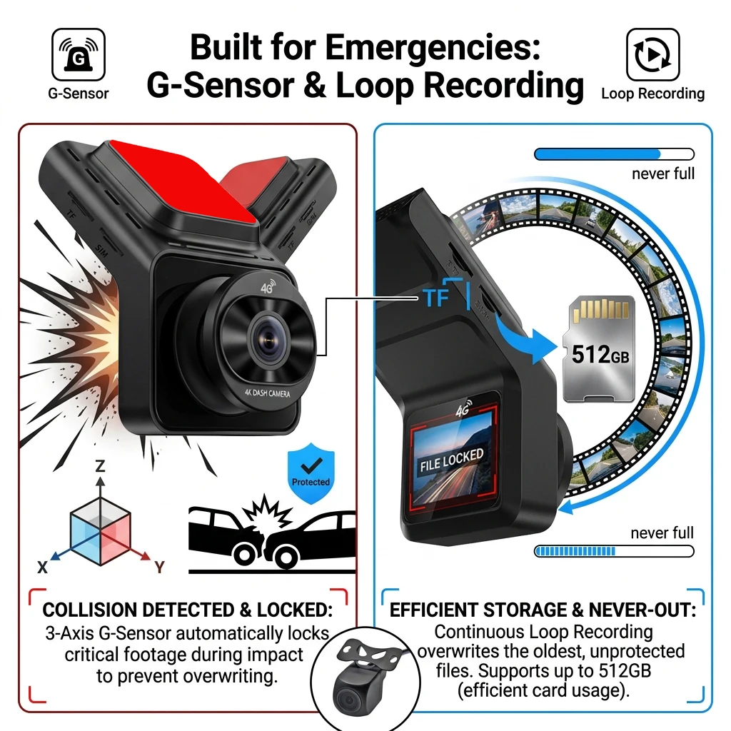 4G SIM Dash Cam GPS 4K+1080P Dual Footage Remote Live Streaming 24H Parking Monitor Car Road Camera Video Recorder WiFi Hotspot