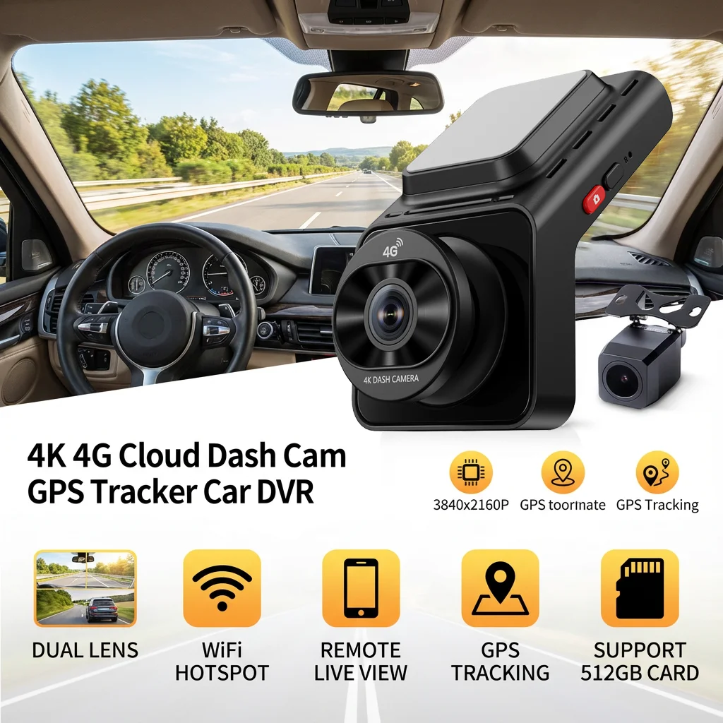 4G SIM Dash Cam GPS 4K+1080P Dual Footage Remote Live Streaming 24H Parking Monitor Car Road Camera Video Recorder WiFi Hotspot