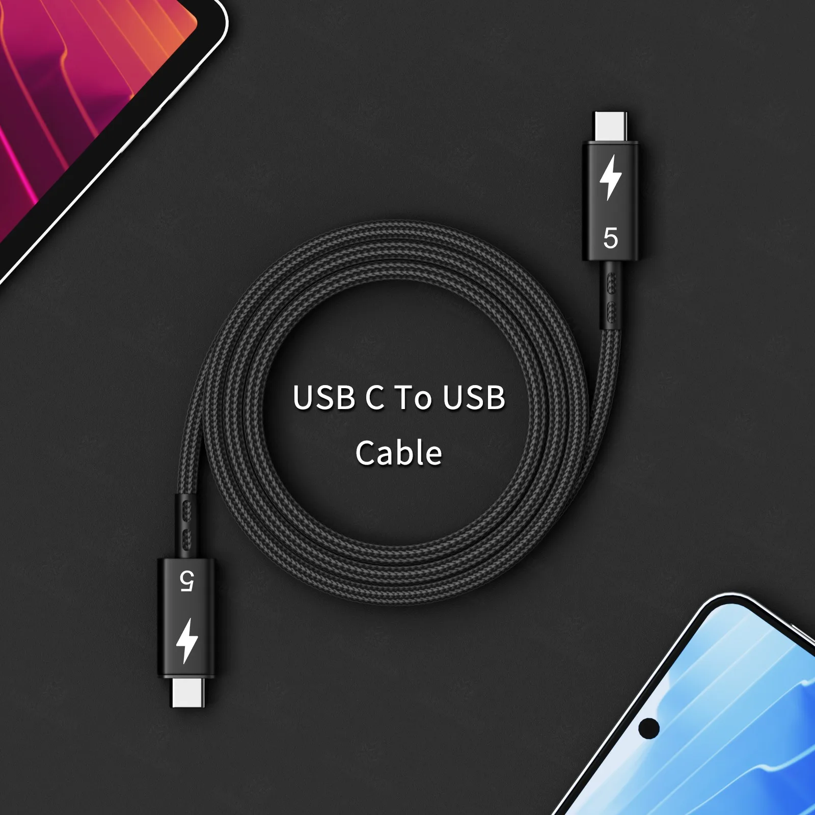 ASUS Thunderbolt 5 Cable 80Gbps PD 240W Data Cable Fast Charging 8K60Hz Type-C Cable for MacBook, iPad, iPhone, and Android