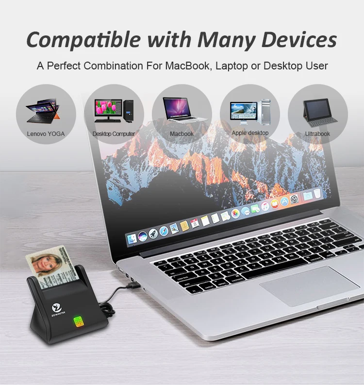 Zoweetek USB ID Smart Card Reader for IC DNIE DNI EMV CAC Bank Chip Smart Card