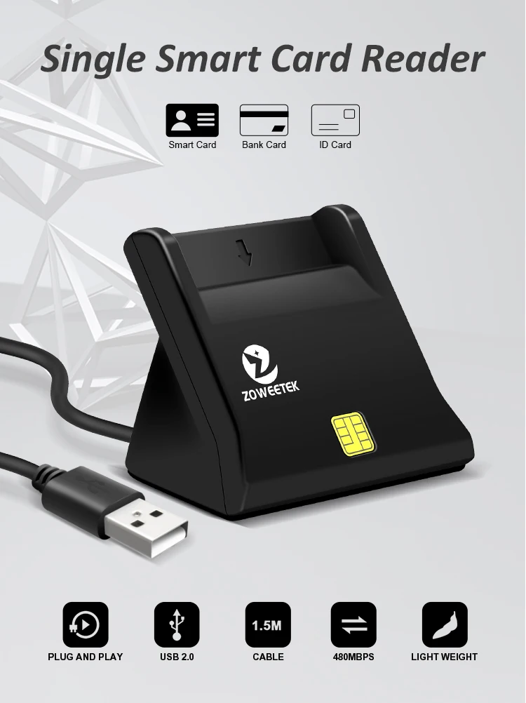 Zoweetek USB ID Smart Card Reader for IC DNIE DNI EMV CAC Bank Chip Smart Card