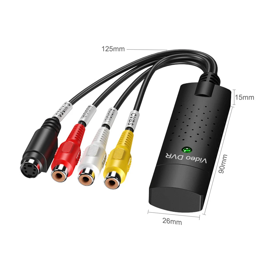 USB Video Capture Card Easy Cap VHS VCR Mini DV Hi8 DVD to Digital Converter RCA/S-video to USB 2.0 Audio Video Record Capture
