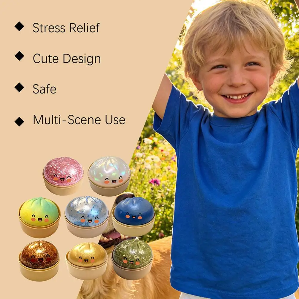 Glitter Crystal Dumpling Squishy Box Sensory Squeeze Toy for Stress Relief Colorful Glittery Dough Ball Fidget Toy Gift