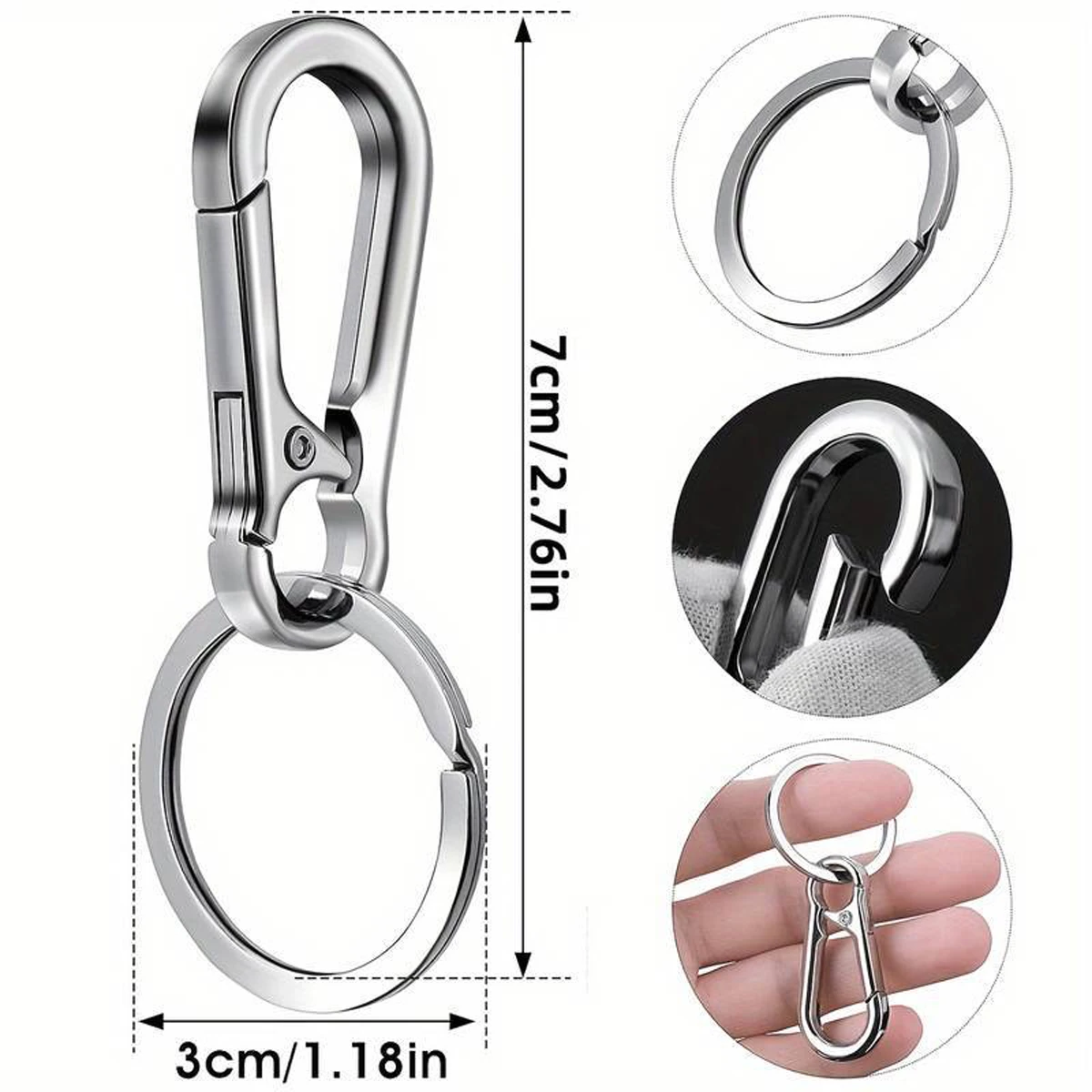 4 PCS Stainless Steel Carabiner Clip Keychain Metal Key Rings Keyring Key Holder Clips Hook Holder Organizer for Car Keys Finder