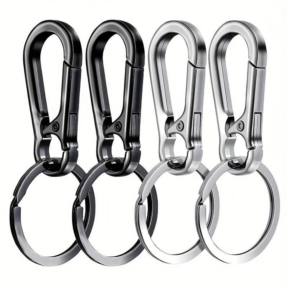 4 PCS Stainless Steel Carabiner Clip Keychain Metal Key Rings Keyring Key Holder Clips Hook Holder Organizer for Car Keys Finder