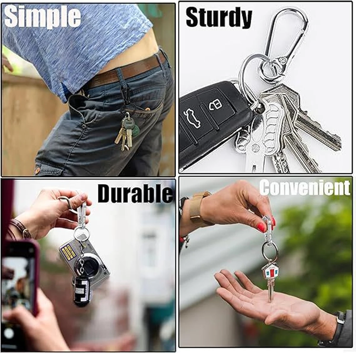 4 PCS Stainless Steel Carabiner Clip Keychain Metal Key Rings Keyring Key Holder Clips Hook Holder Organizer for Car Keys Finder