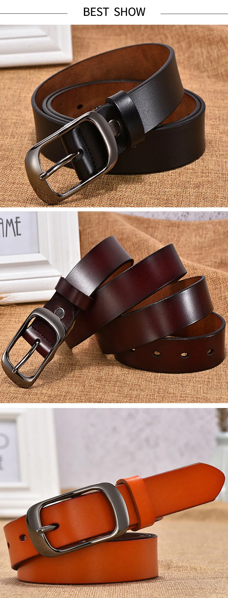 Women's Strap Casual All-Match Women Brief Genuine Leather Belt Women Strap Pure Color Belts Top Quality Jeans Belt WH001