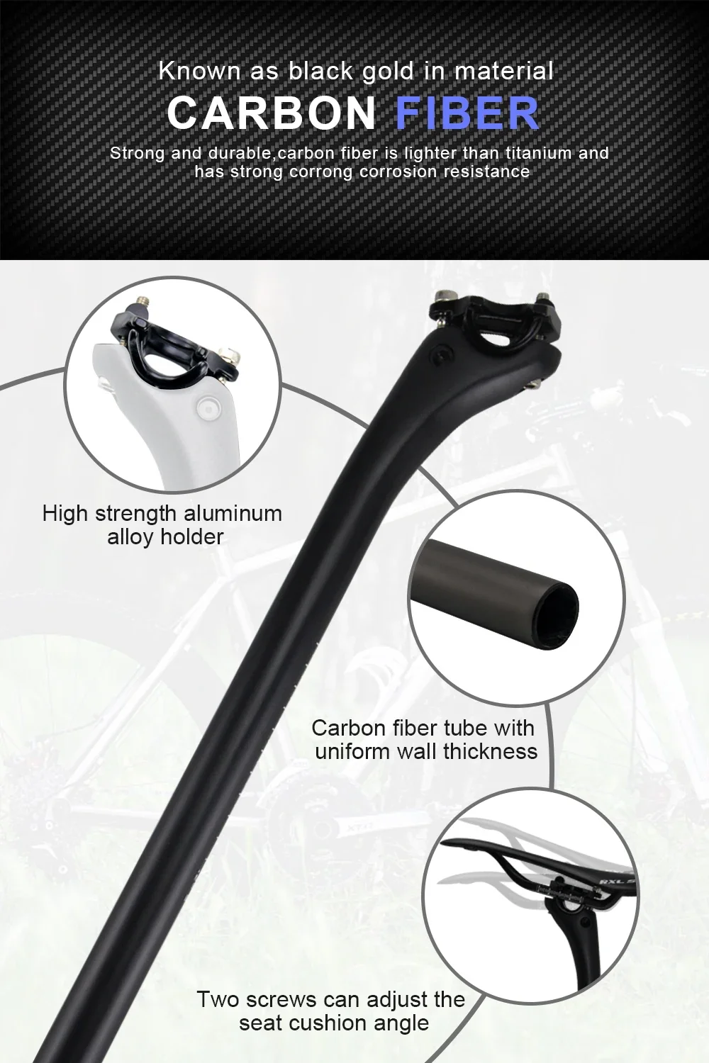 No Logo Carbon MTB Seatpost Offset 25mm Mountain Bike Seat Tube 25.4/27.2/31.6 Ultra-light Gloss/Matte Road Bicycle Seat Post