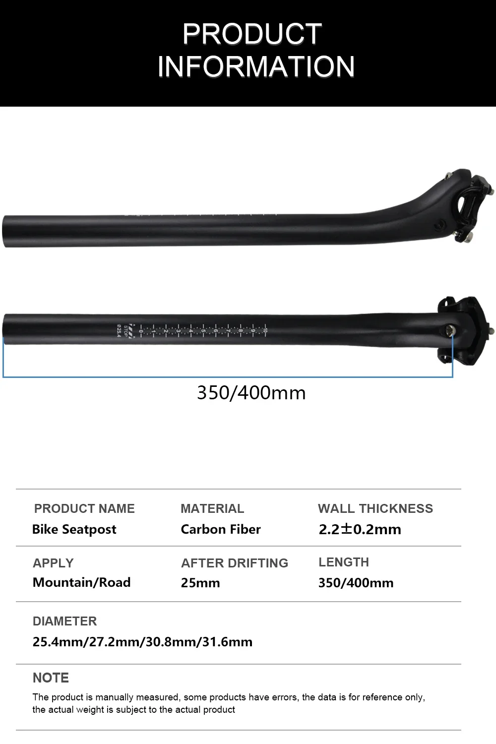 No Logo Carbon MTB Seatpost Offset 25mm Mountain Bike Seat Tube 25.4/27.2/31.6 Ultra-light Gloss/Matte Road Bicycle Seat Post