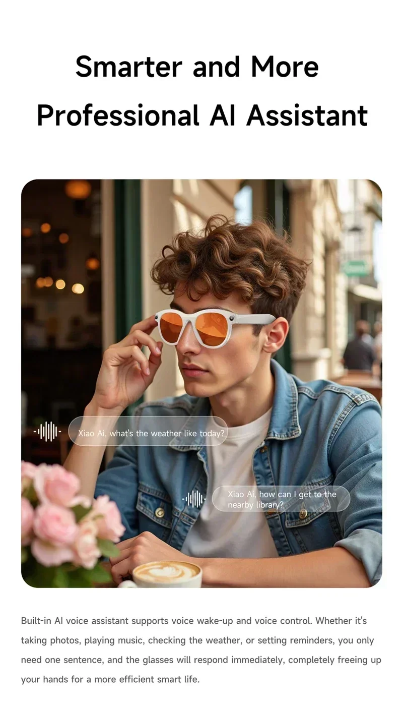 Lenovo Smart AI Glasses 800W Pixels HD Color Changing Chat Translate Camera Bluetooth Call Voice Assistant Music Control Glasses