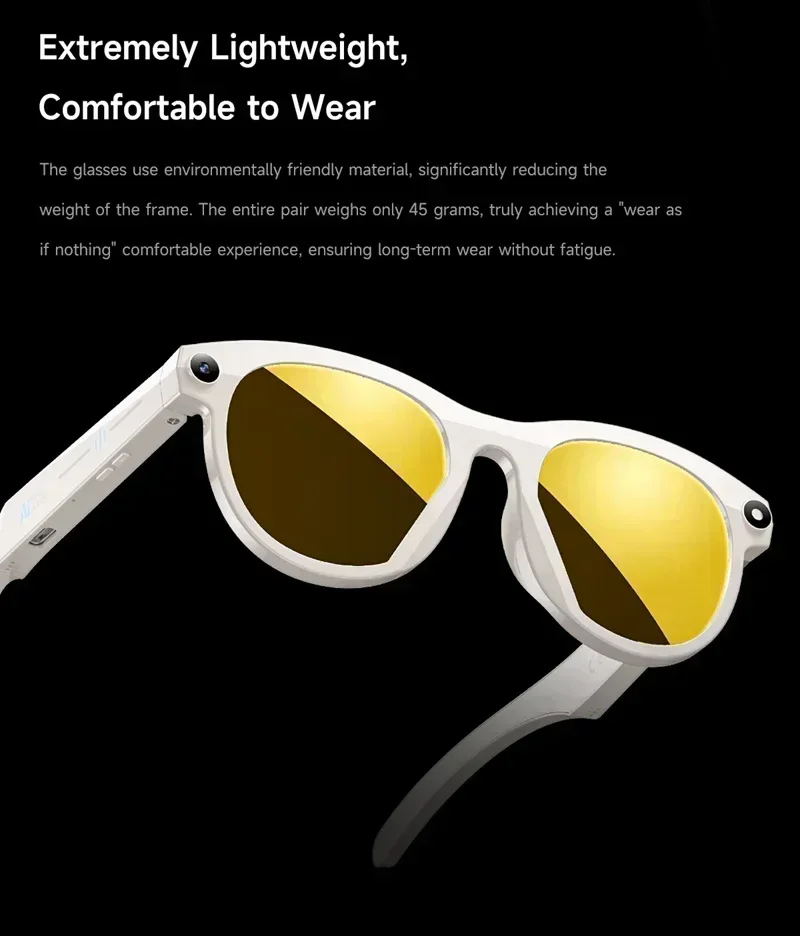Lenovo Smart AI Glasses 800W Pixels HD Color Changing Chat Translate Camera Bluetooth Call Voice Assistant Music Control Glasses