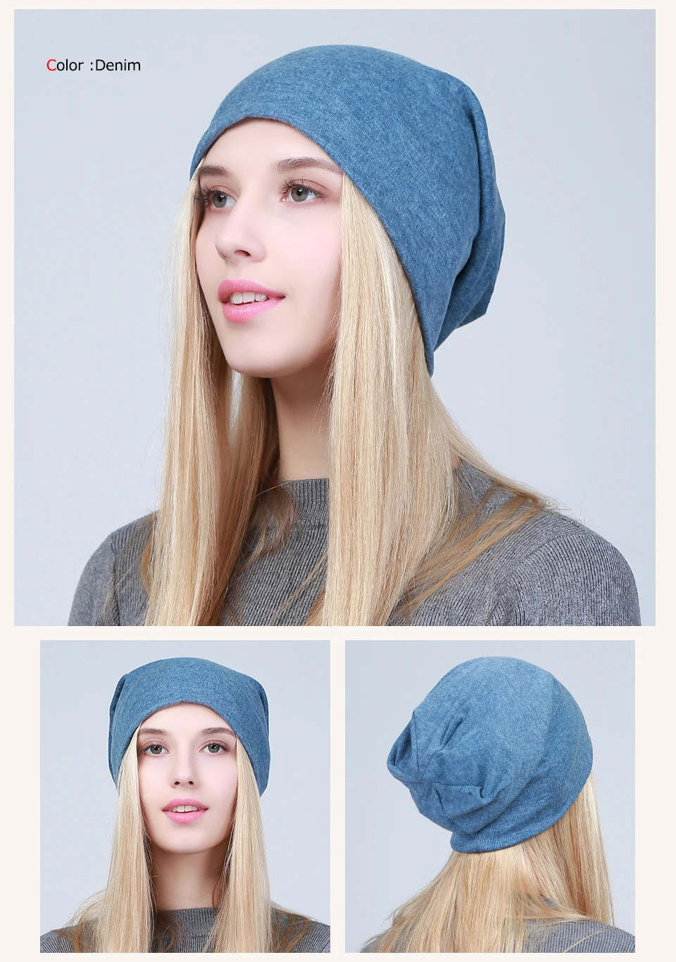 Geebro Women's Plain Beanie Hat Spring Cotton Slouchy Beanie for Women Knitted Bone Hat Ladies Black Skullies Cap JS293A