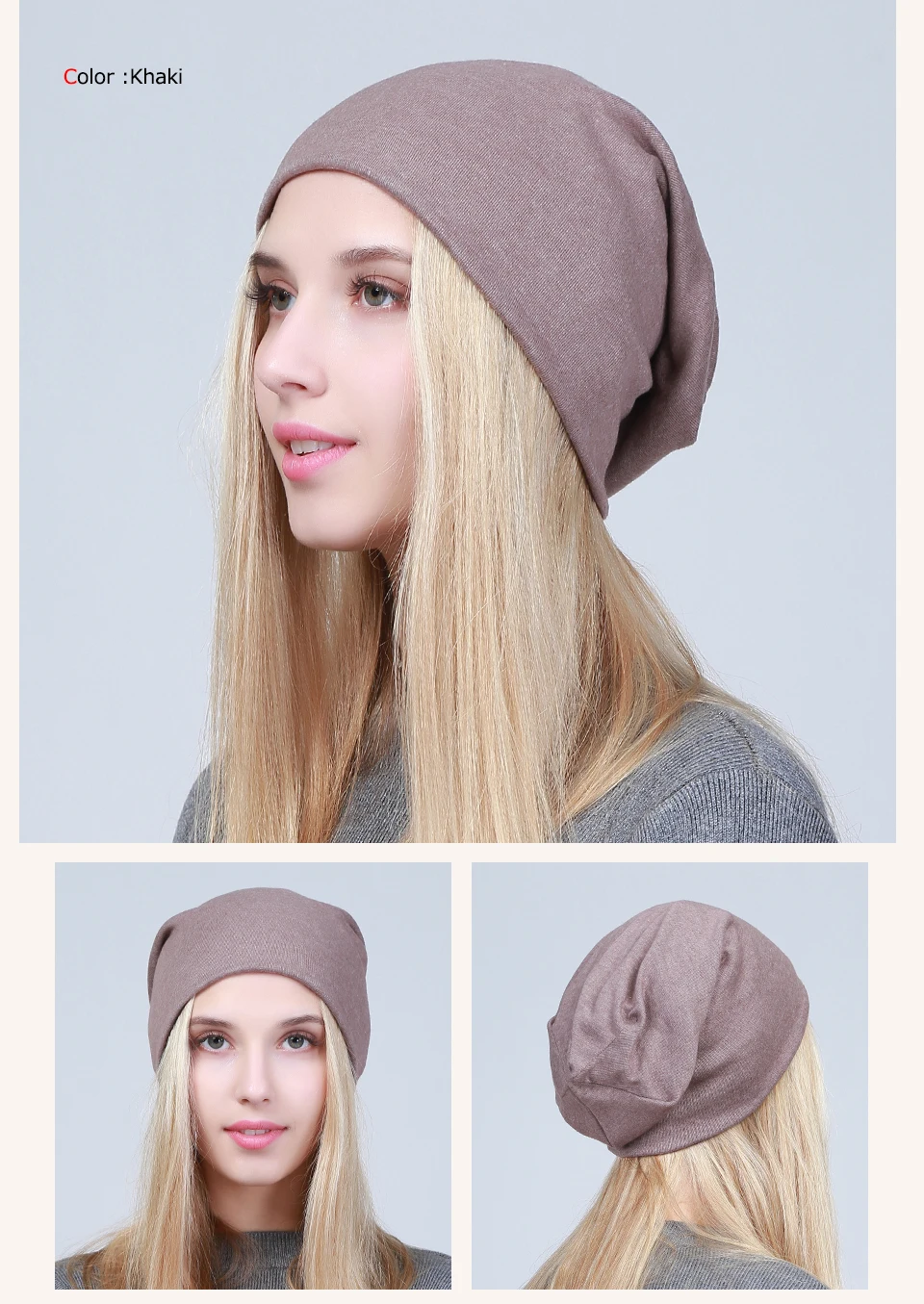 Geebro Women's Plain Beanie Hat Spring Cotton Slouchy Beanie for Women Knitted Bone Hat Ladies Black Skullies Cap JS293A