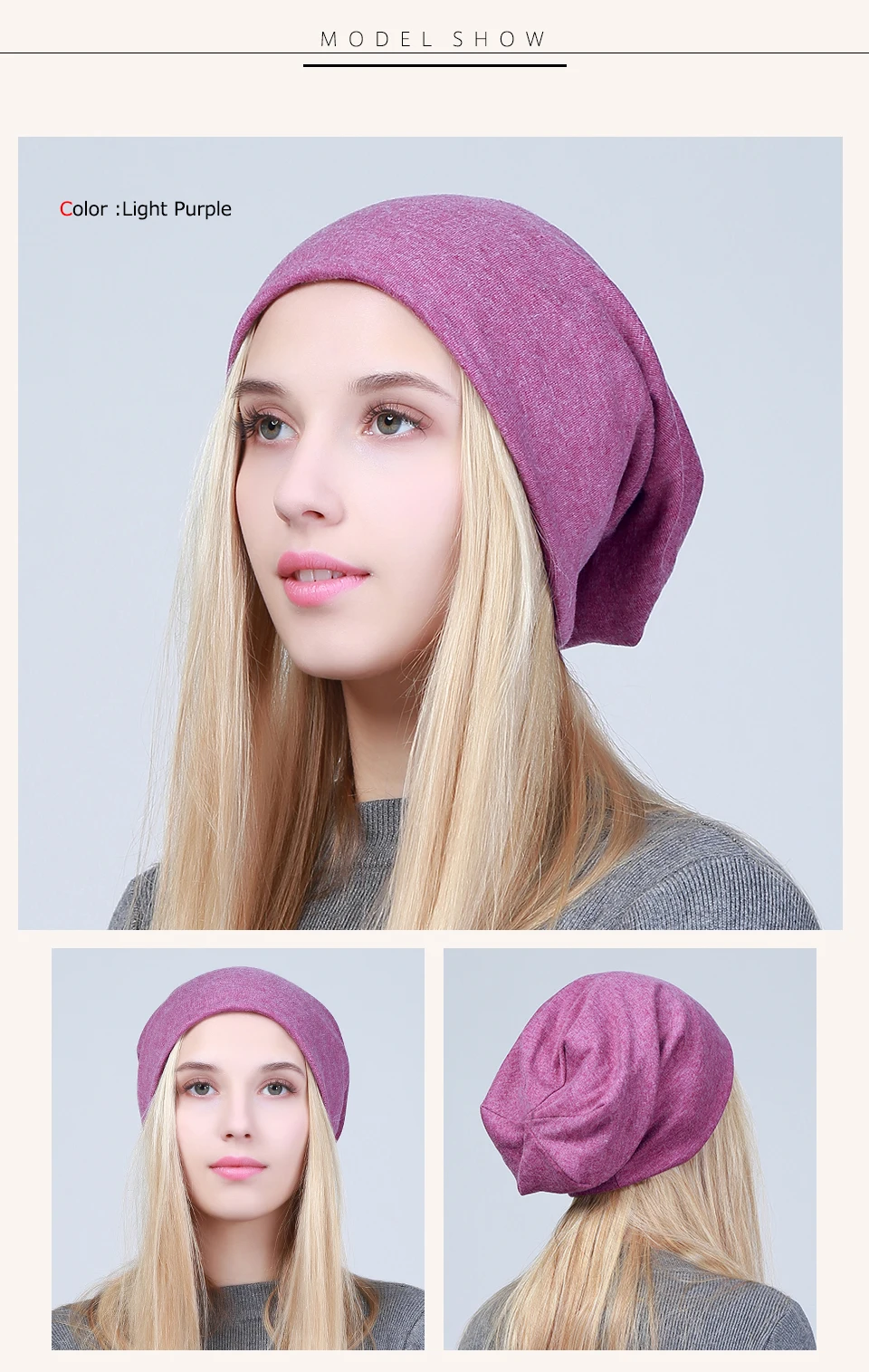 Geebro Women's Plain Beanie Hat Spring Cotton Slouchy Beanie for Women Knitted Bone Hat Ladies Black Skullies Cap JS293A