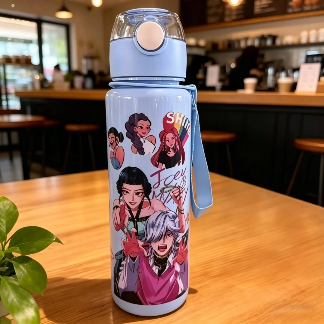 Cartoon Figure Water Bottle, Portable Outdoor Straw Cup for Kids-Girls’ Summer Sports Leakproof Cute