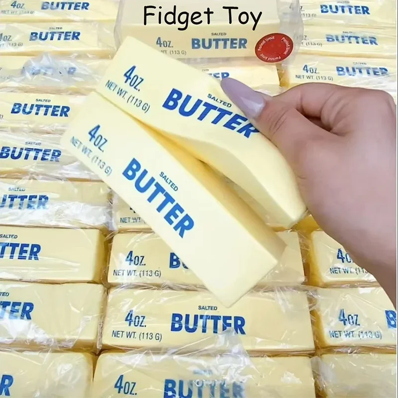 Squishy Elastic Butter Stick Fidget Toy in Cheese Shape Stress Relief Funny Decompression Prank Squeeze Toy for Anxiety Relief