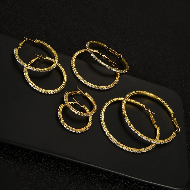 2018 New 30-100mm Large Crystal Hoops Earrings Paparazzi Basketball Wives CZ Hip Hop Earrings Christmas Jewelry Gift