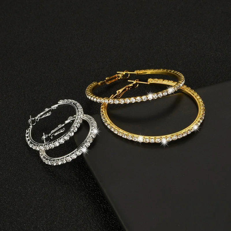 2018 New 30-100mm Large Crystal Hoops Earrings Paparazzi Basketball Wives CZ Hip Hop Earrings Christmas Jewelry Gift