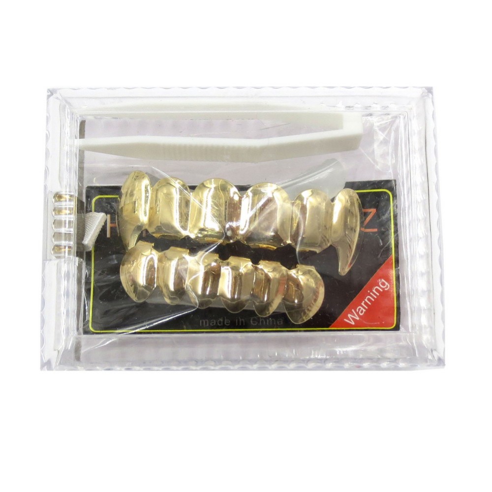 TOPGRILLZ New Fit Rose Gold Color Plated Hip Hop Teeth Grillz Caps Top&Bottom Grill Set for Christmas Party Vampire Tooth Grillz