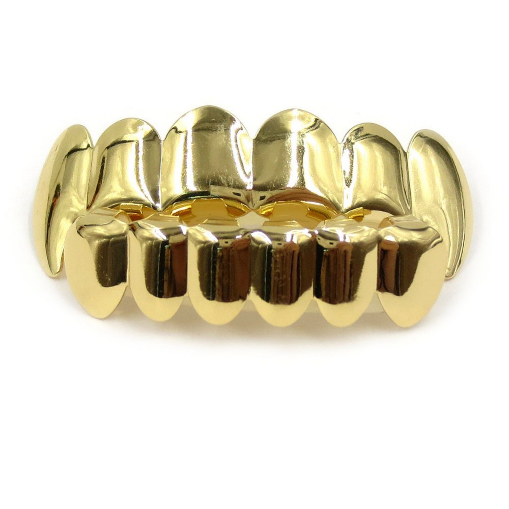 TOPGRILLZ New Fit Rose Gold Color Plated Hip Hop Teeth Grillz Caps Top&Bottom Grill Set for Christmas Party Vampire Tooth Grillz