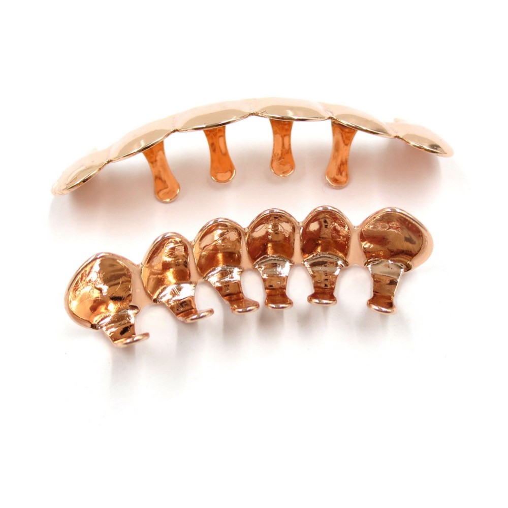 TOPGRILLZ New Fit Rose Gold Color Plated Hip Hop Teeth Grillz Caps Top&Bottom Grill Set for Christmas Party Vampire Tooth Grillz