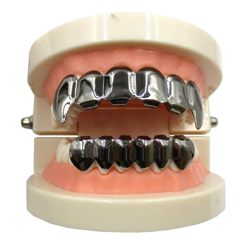 TOPGRILLZ New Fit Rose Gold Color Plated Hip Hop Teeth Grillz Caps Top&Bottom Grill Set for Christmas Party Vampire Tooth Grillz