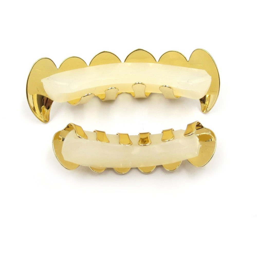 TOPGRILLZ New Fit Rose Gold Color Plated Hip Hop Teeth Grillz Caps Top&Bottom Grill Set for Christmas Party Vampire Tooth Grillz
