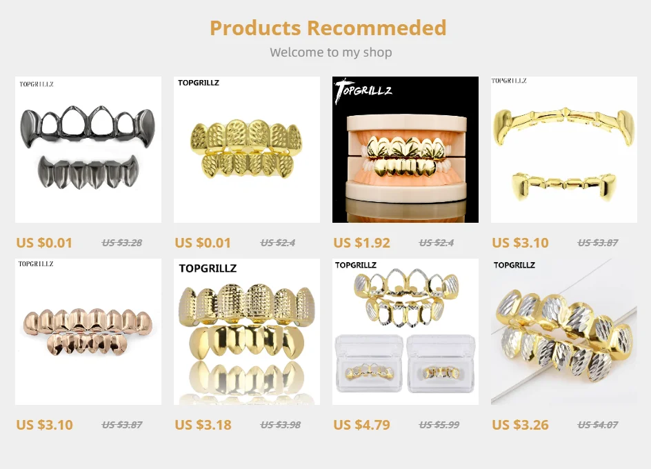 TOPGRILLZ New Fit Rose Gold Color Plated Hip Hop Teeth Grillz Caps Top&Bottom Grill Set for Christmas Party Vampire Tooth Grillz