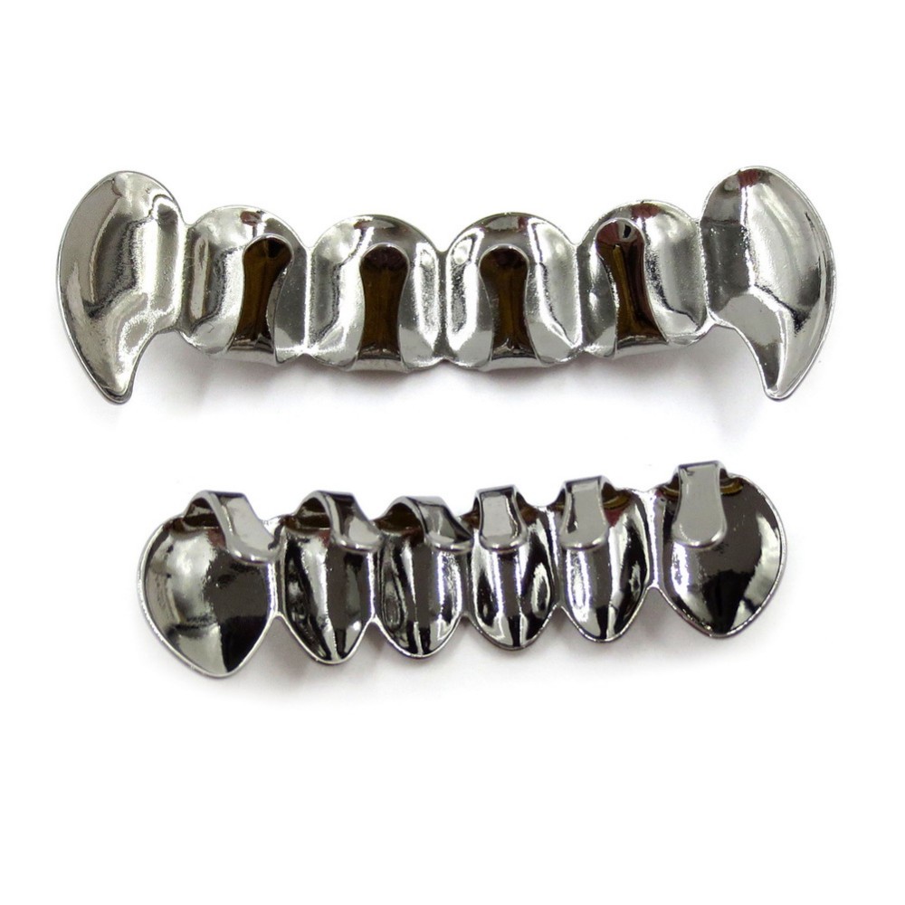 TOPGRILLZ New Fit Rose Gold Color Plated Hip Hop Teeth Grillz Caps Top&Bottom Grill Set for Christmas Party Vampire Tooth Grillz
