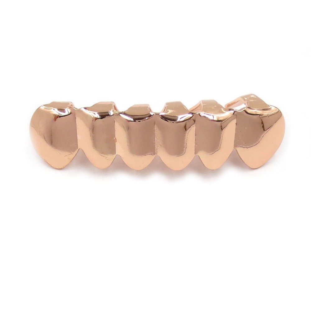 TOPGRILLZ New Fit Rose Gold Color Plated Hip Hop Teeth Grillz Caps Top&Bottom Grill Set for Christmas Party Vampire Tooth Grillz