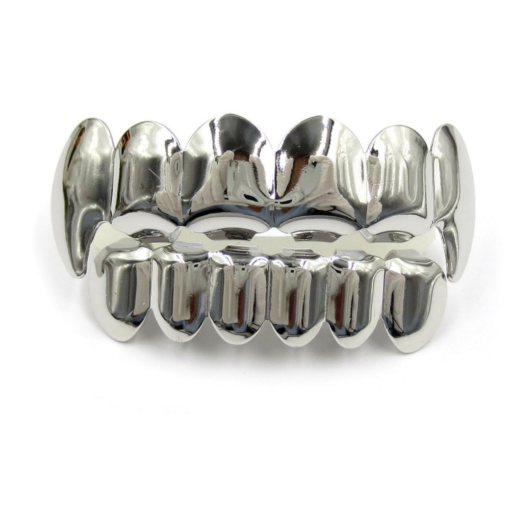 TOPGRILLZ New Fit Rose Gold Color Plated Hip Hop Teeth Grillz Caps Top&Bottom Grill Set for Christmas Party Vampire Tooth Grillz