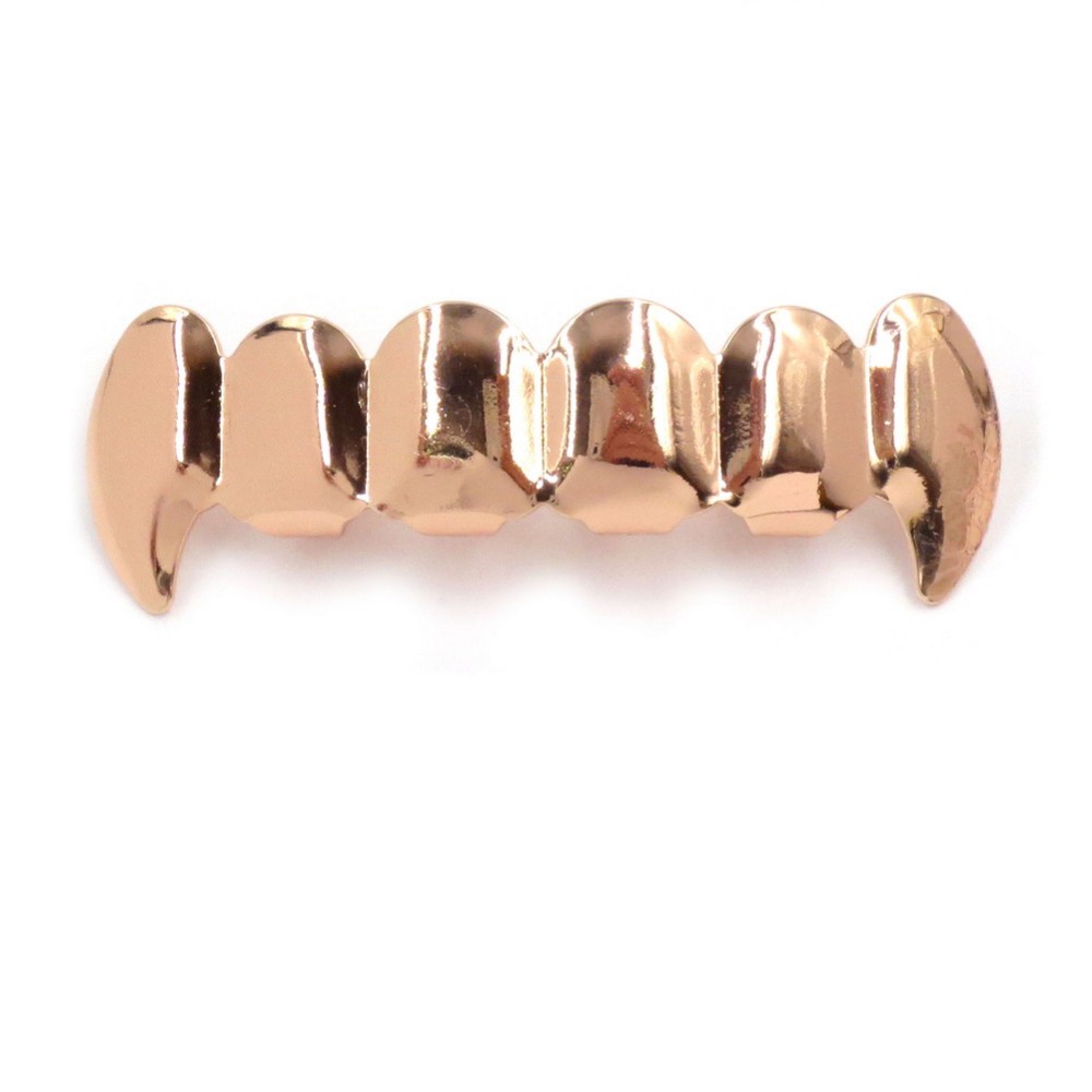TOPGRILLZ New Fit Rose Gold Color Plated Hip Hop Teeth Grillz Caps Top&Bottom Grill Set for Christmas Party Vampire Tooth Grillz