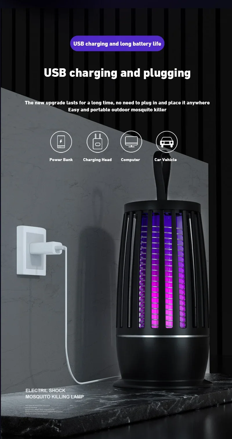 UV Mosquito Lamp Charging Portable Mosquito Killer Suitable For Indoor 360° Large Area Silent Mosquito Repellent IndoorOutdoor