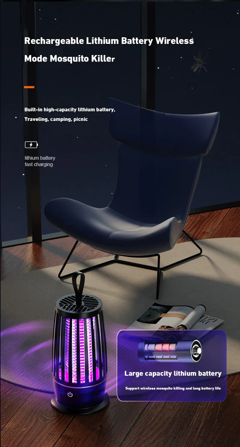 UV Mosquito Lamp Charging Portable Mosquito Killer Suitable For Indoor 360° Large Area Silent Mosquito Repellent IndoorOutdoor