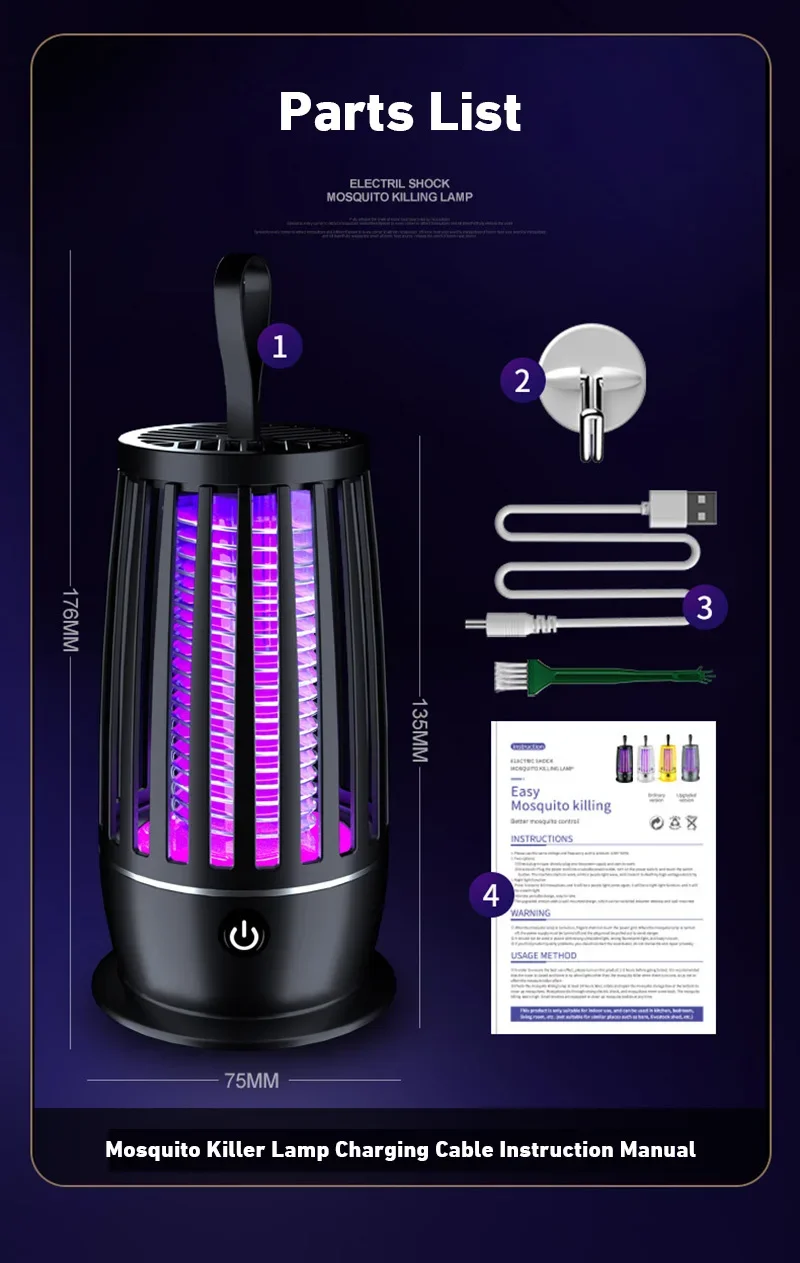 UV Mosquito Lamp Charging Portable Mosquito Killer Suitable For Indoor 360° Large Area Silent Mosquito Repellent IndoorOutdoor