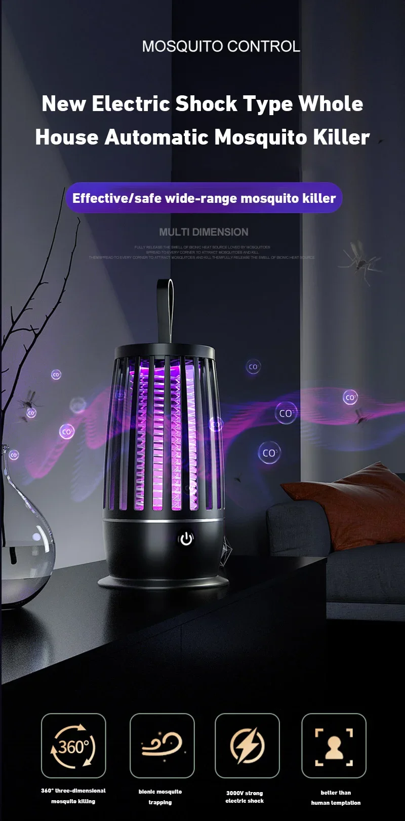 UV Mosquito Lamp Charging Portable Mosquito Killer Suitable For Indoor 360° Large Area Silent Mosquito Repellent IndoorOutdoor