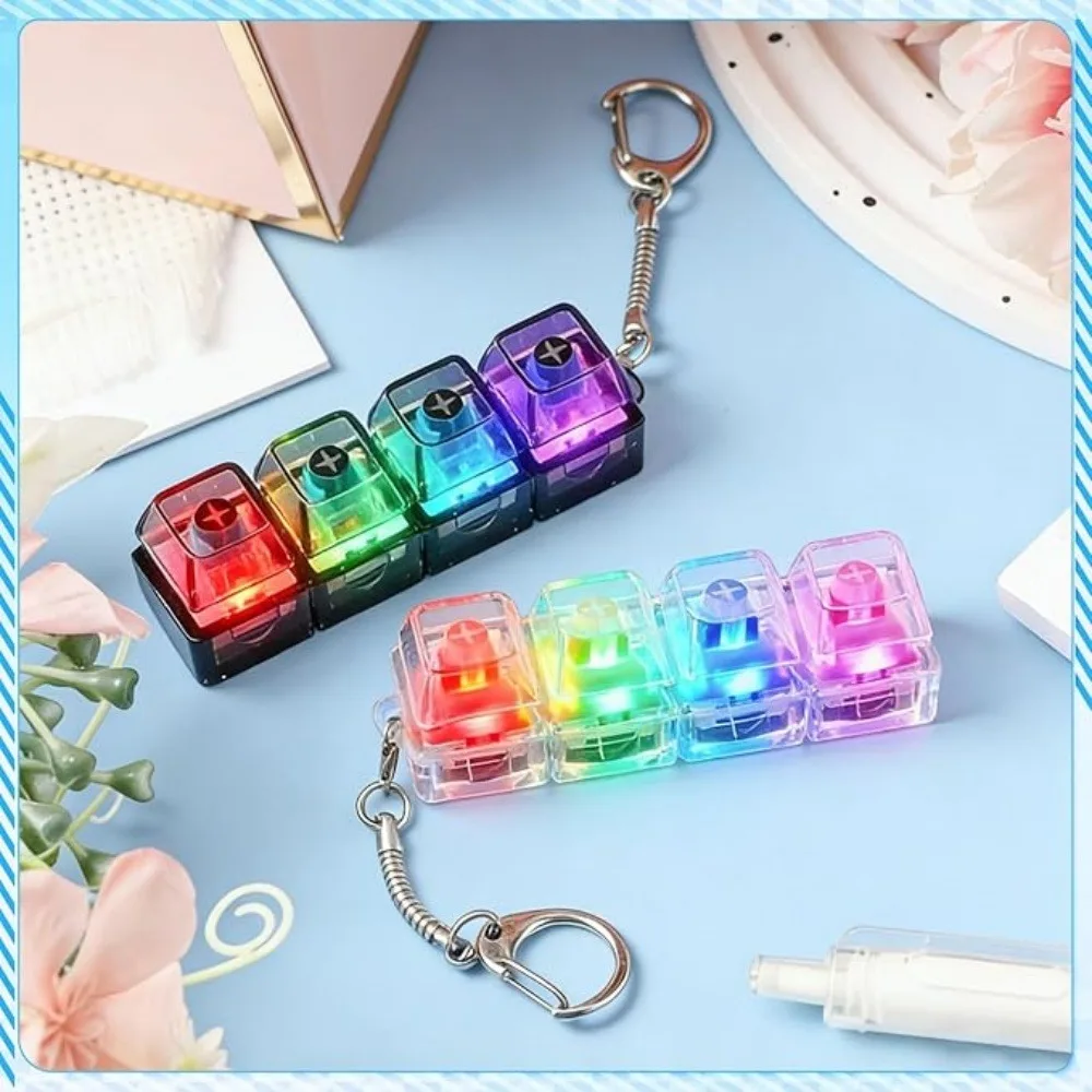 4-Button Fingertip Keyboard Keychain RGB Keyboard Fidget Toy with Lights for Stress Relief Decompression Calming Accessories K