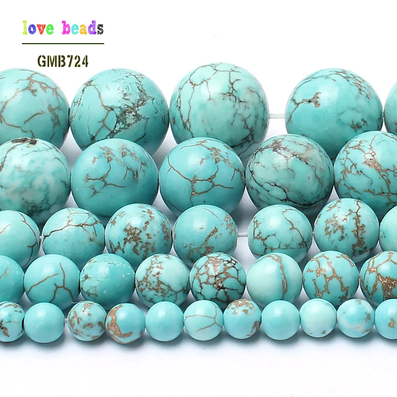 wholesale Natural Stone Beads Blue turquoises Round Beads For Jewelry Making 15.5 inches Pick Size 4/6/8/10/12mm